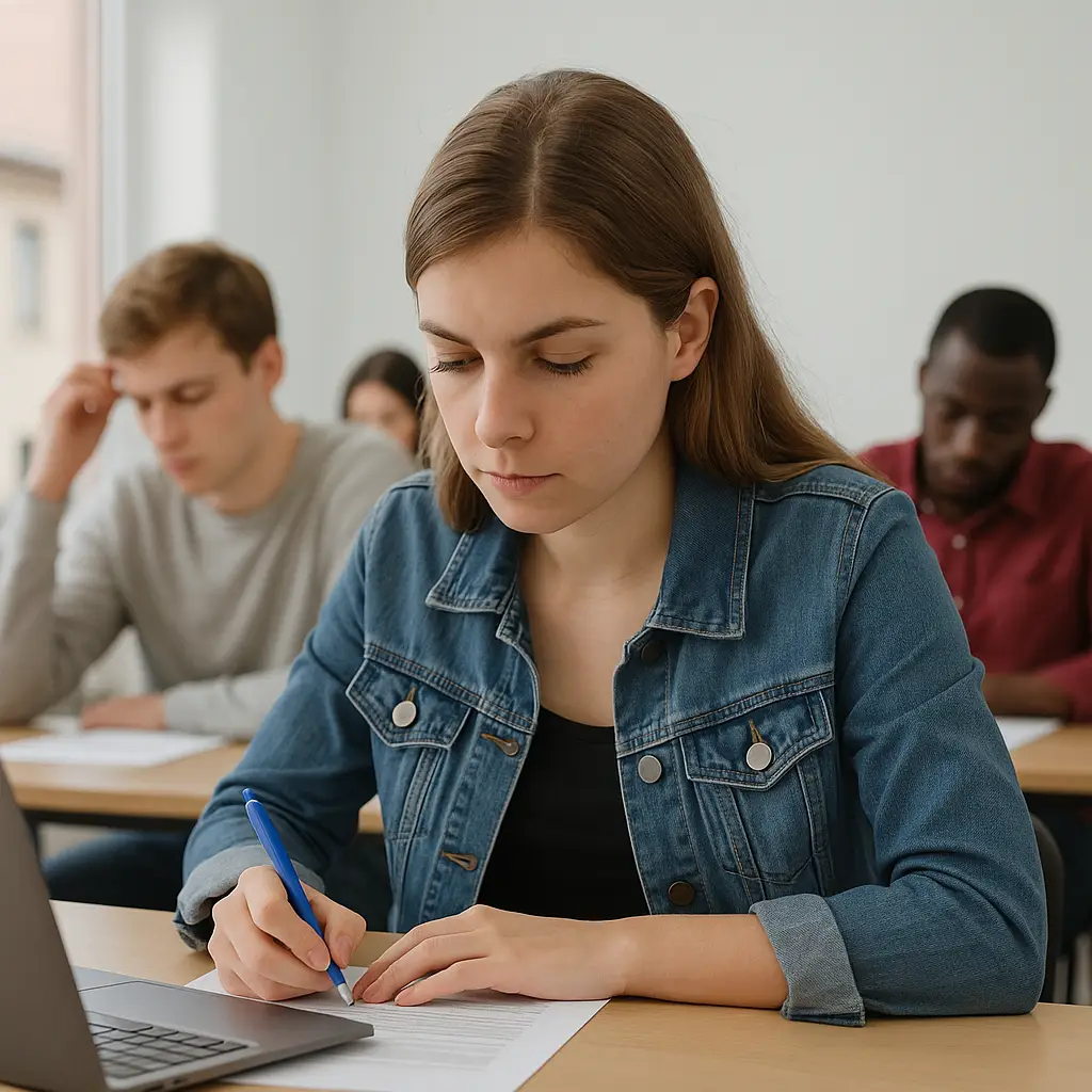 studenti-sostengono-un-esame-di-lingue Studenti in aula mentre sostengono un esame di lingue